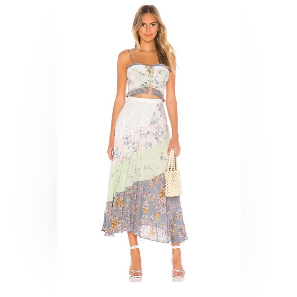 Free People In The Flowers Skirt and Top Set NWT Size 10 Two Piece Laceup bodice